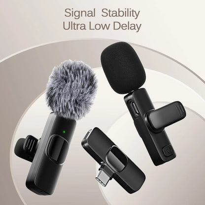 Micrófono Inalámbrico K9 2026, Micrófono de Solapa Profesional con Reducción de Ruido, Mini Micrófono con Clip, Plug & Play para iPhone, Android y Tipo-C