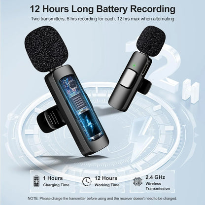 Micrófono Inalámbrico K9 2026, Micrófono de Solapa Profesional con Reducción de Ruido, Mini Micrófono con Clip, Plug & Play para iPhone, Android y Tipo-C