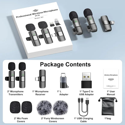 Micrófono Inalámbrico K9 2026, Micrófono de Solapa Profesional con Reducción de Ruido, Mini Micrófono con Clip, Plug & Play para iPhone, Android y Tipo-C